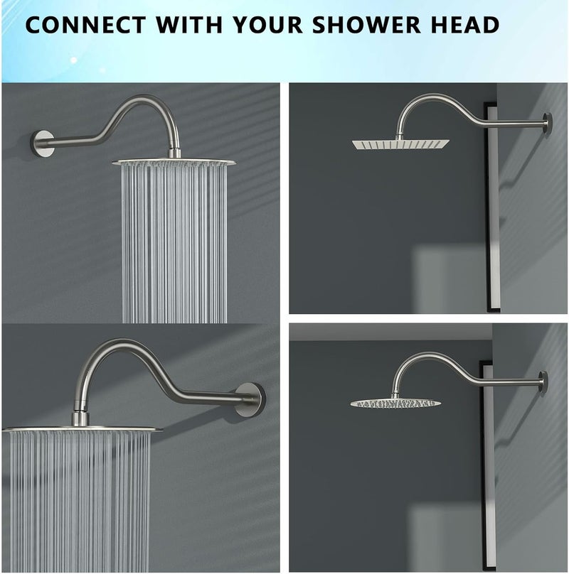 Lordear Shower Extension Arm Solid Brushed Nickel T304 Stainless Steel 17 Inch Extension Shower Arm with Flange Shower Head Pipe For Rain Shower Heads - Image 2